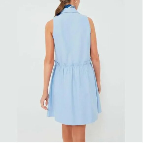 Tuckernuck Shirt Dress Oxford Royal Blue Sleeveless Ruffle Drop Waist V-Neck lar - Picture 2 of 3